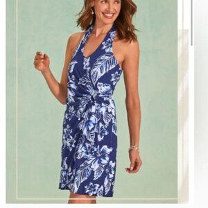 NEW Tommy Bahama Clara Blossom Bay Faux-Wrap Halter Dress Island Navy
